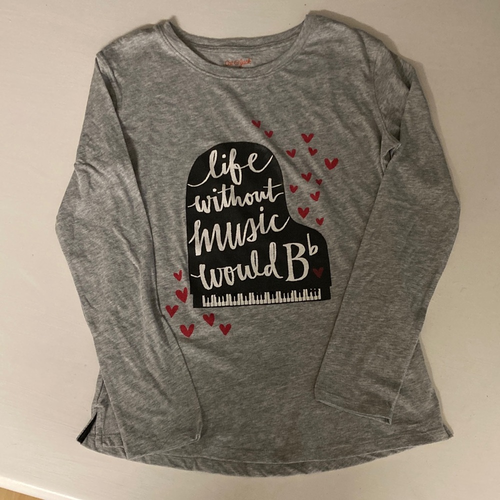 Cat & Jack Gray Long Sleeve Shirt with Music and Heart Design